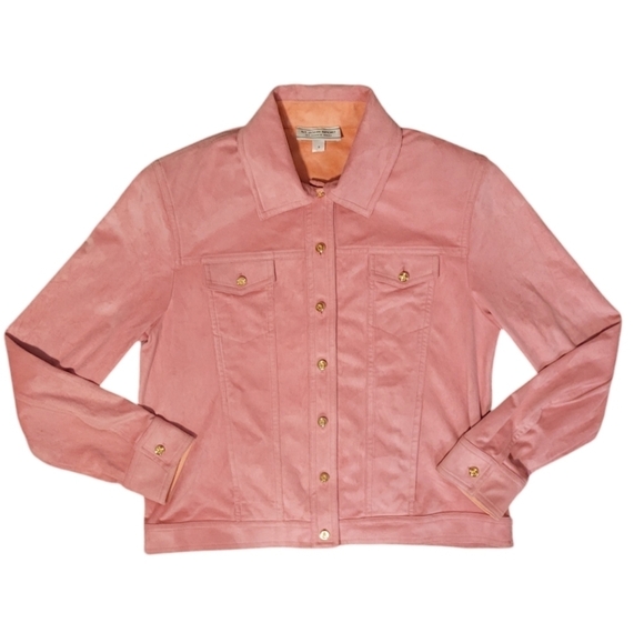 VTG St John Sport by Marie Faux Suede Button Jacket Gold Hardware Pink Orange - Picture 12 of 12